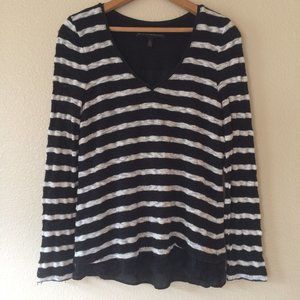 Black Ivory Stripe Sweater S White House Black Market V-neck Lace Trim Pullover